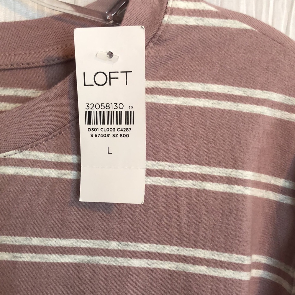 ANN TAYLOR & LOFT mauve cream striped NWT & cream w/beads neck lot 2 casual tops - Picture 4 of 15